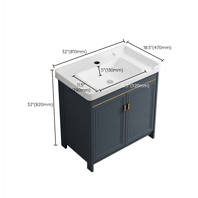 Freestanding Bath Vanity Blue Rectangle Mirror 2 Doors Bathroom Vanity with Single Sink