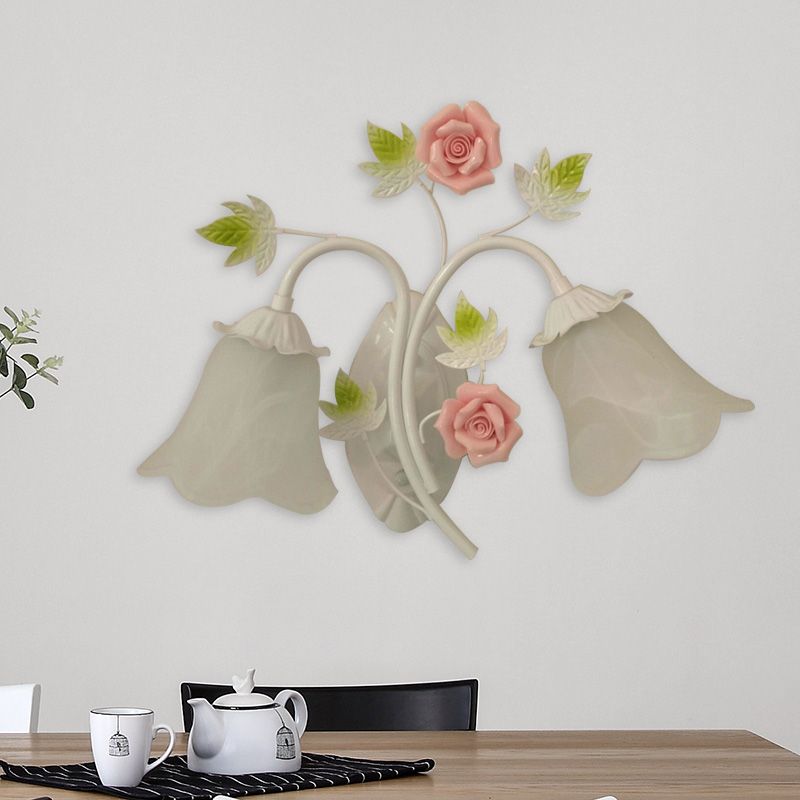 Blütenschlafzimmer Leuchten Licht Traditionalismus weißes Glas 2 Köpfe Wandbeleuchtung