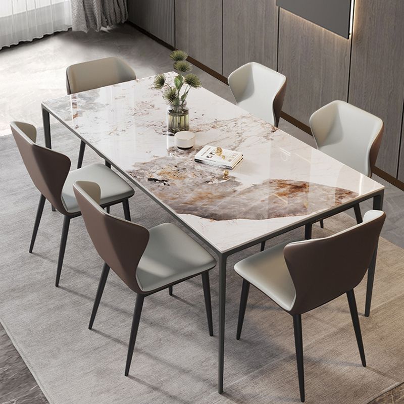 Mesa de piedra sinterizada de estilo industrial, mesa rectangular con base negra de 4 patas para el hogar