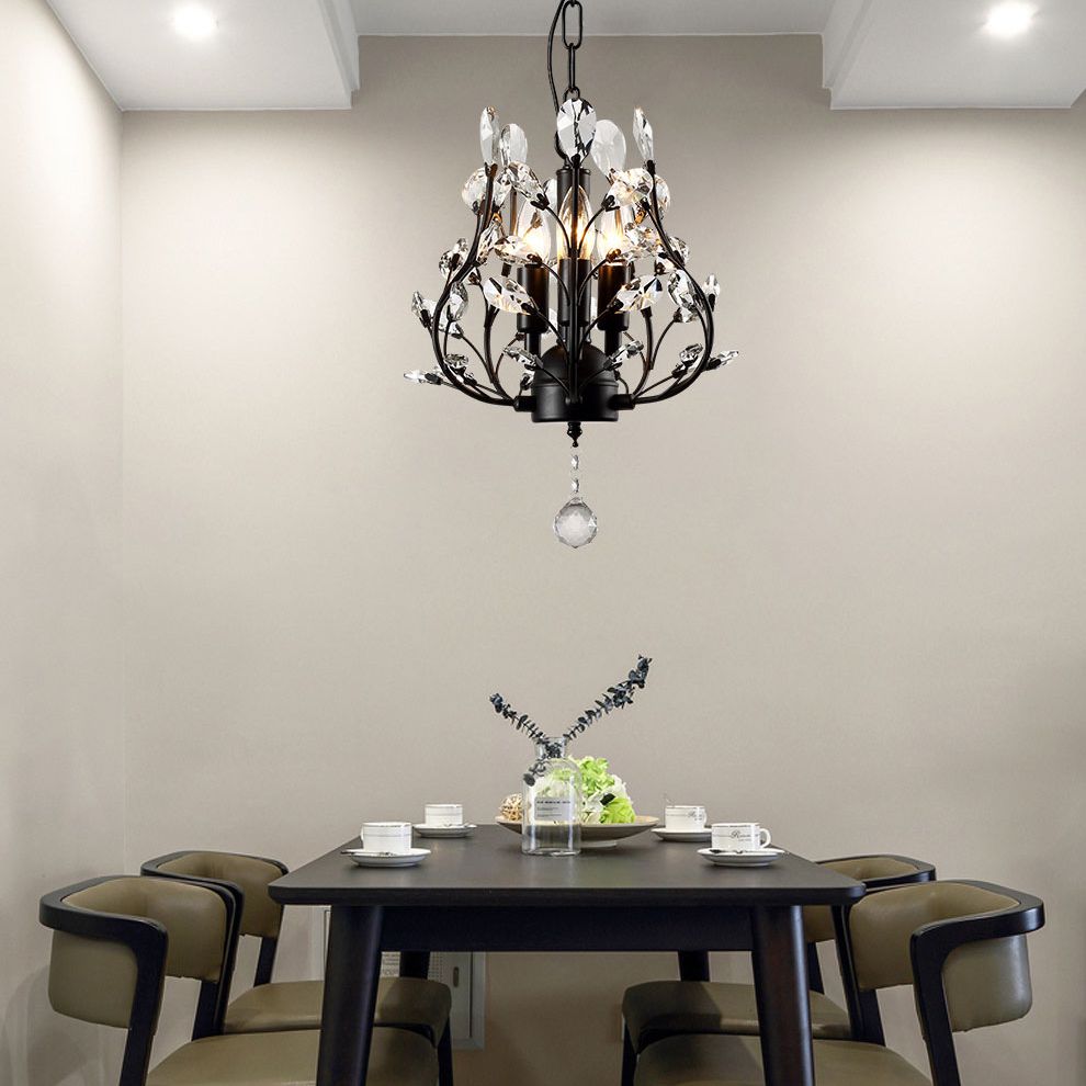 Ramas Sala de estar Hanging Chandelier Cristal de estilo tradicional Luz de lámpara de araña negra