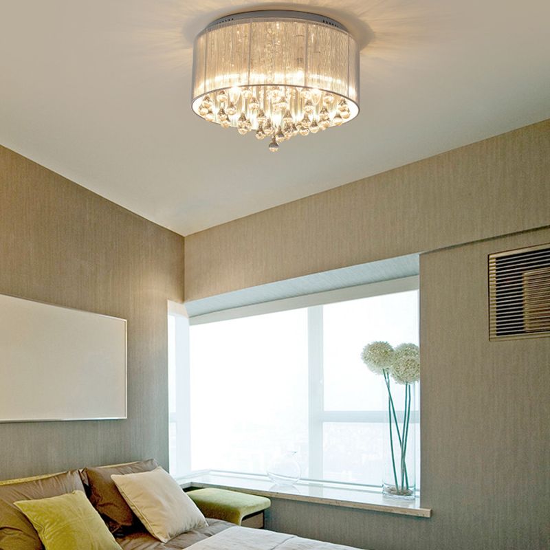 Contemporary Ceiling Lamp Fabric Shade Flush Mount Light Fixture