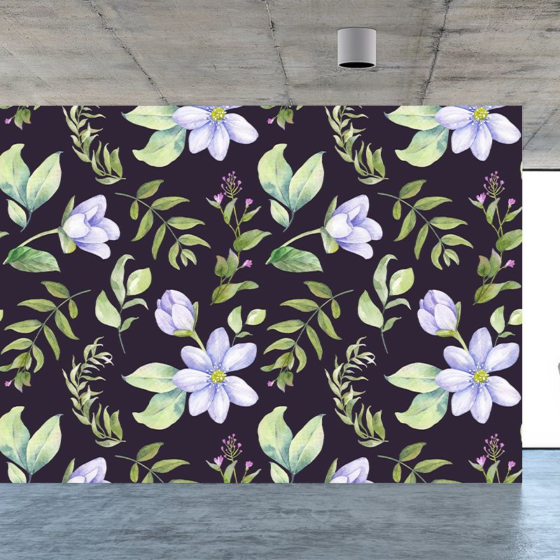 Modern Flower Wall Mural Non-Woven Stain Resistant Soft Color Wall Art for Living Room