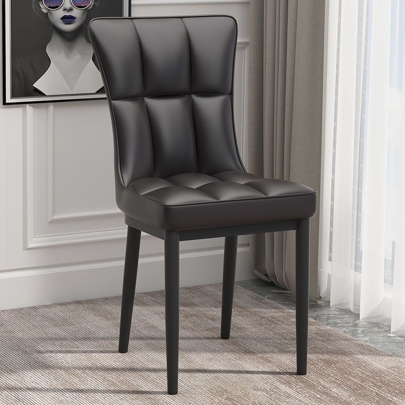 Glam Leather Dining Chair Parsons Chair with Steel Legs in Matte Finish for Home