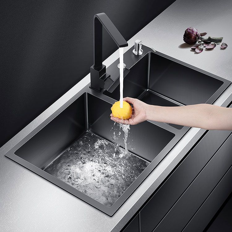 Rectangle Stainless Steel Sink in Black Double Bowl Drop-In Kitchen Sink