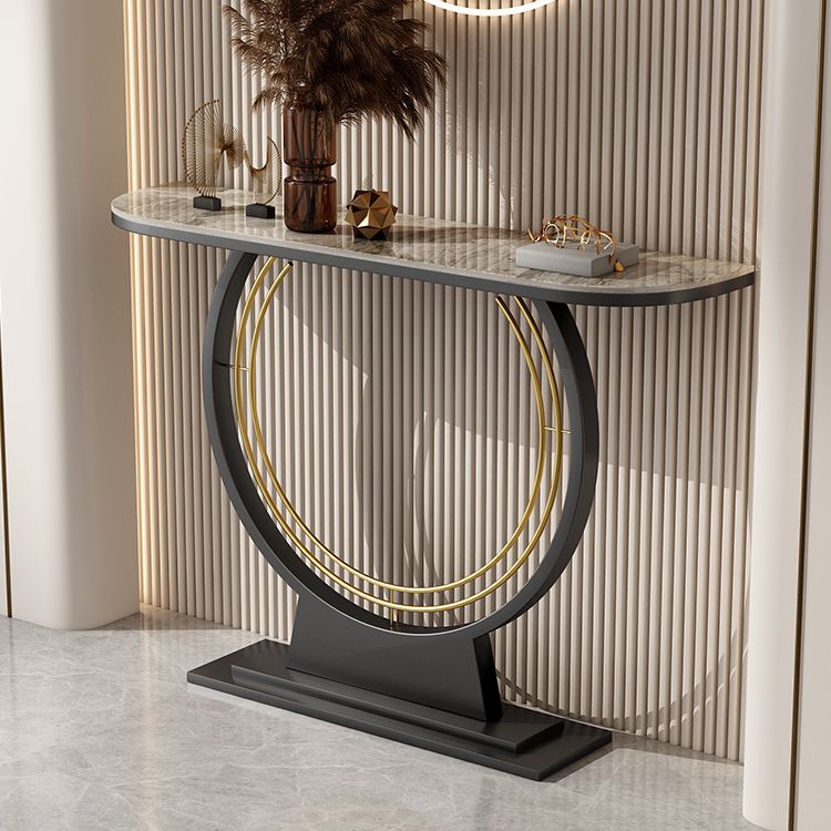 Stone Half Moon Accent Table 11.81" W 1-shelf Console Table for Hall