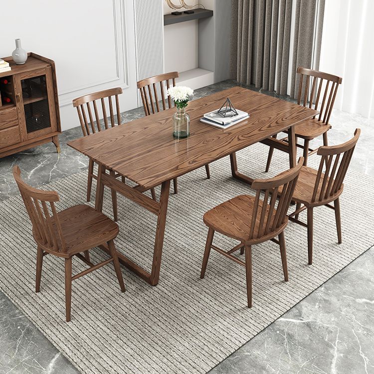 Rectangle Ash Wood Table in Walnut Contemporary Wooden Dining Table with Double Pedestal