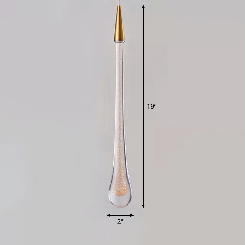 Decorative Waterdrop Suspension Lamp Clear Crystal Glass Dining Room LED Pendant Light in Gold