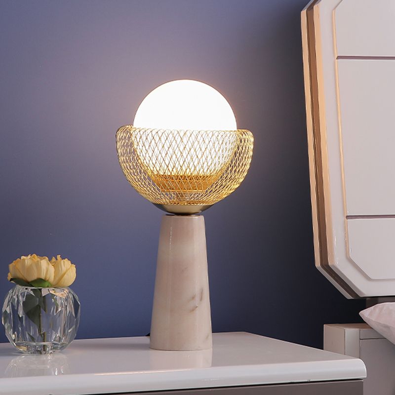 Bol wit glazen tafel licht minimalistisch 1-head gouden nachtlampje met gaasontwerp