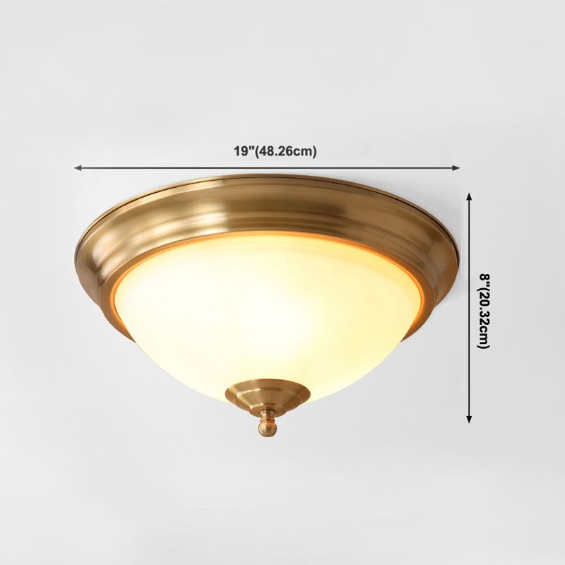 Glas-Bronze-Deckenleuchte im Kolonialstil, Kupferschale, Unterputzmontage für Innenräume