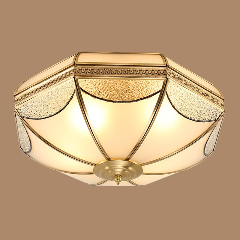 3/4/6 Lights Frosted Glass Flush Mount Light Traditional Brass Bowl Living Room Flush Mount, Small/Medium/Large