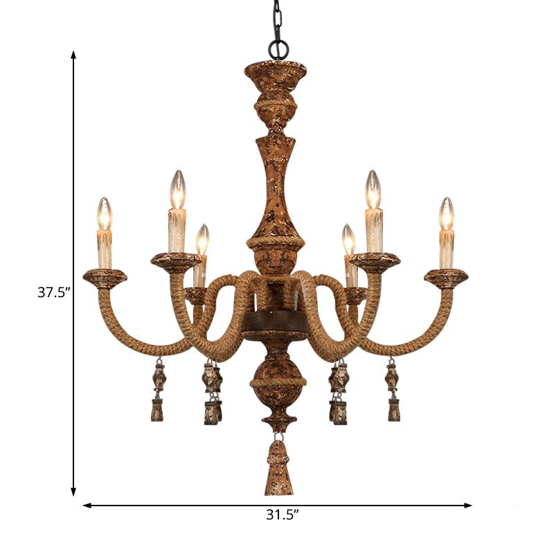 Candelabra Metal Plafond Light Rustique 6-Bulb Living Pendant Pendard Chandelier in Brown