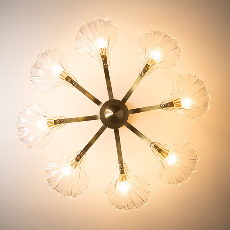 Contemporary Shell-Shaped Flush Light Fixture Glass Flush Mount Ceiling Light in Gold