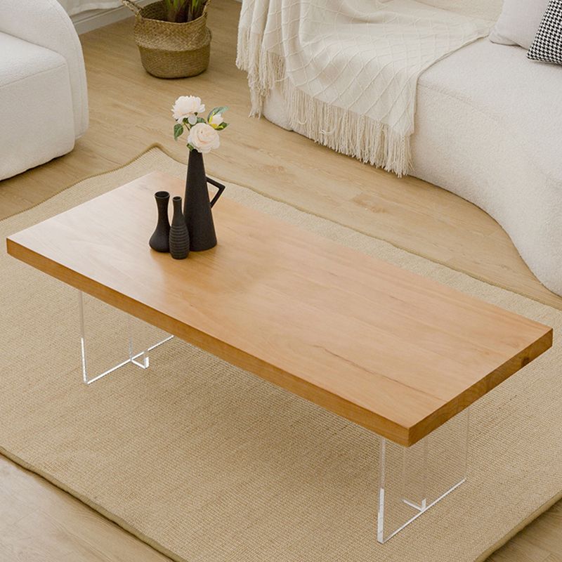 Scandinavian Rectangular Wood Coffee Table 15.7" H Acrylic Legs Cocktail Table