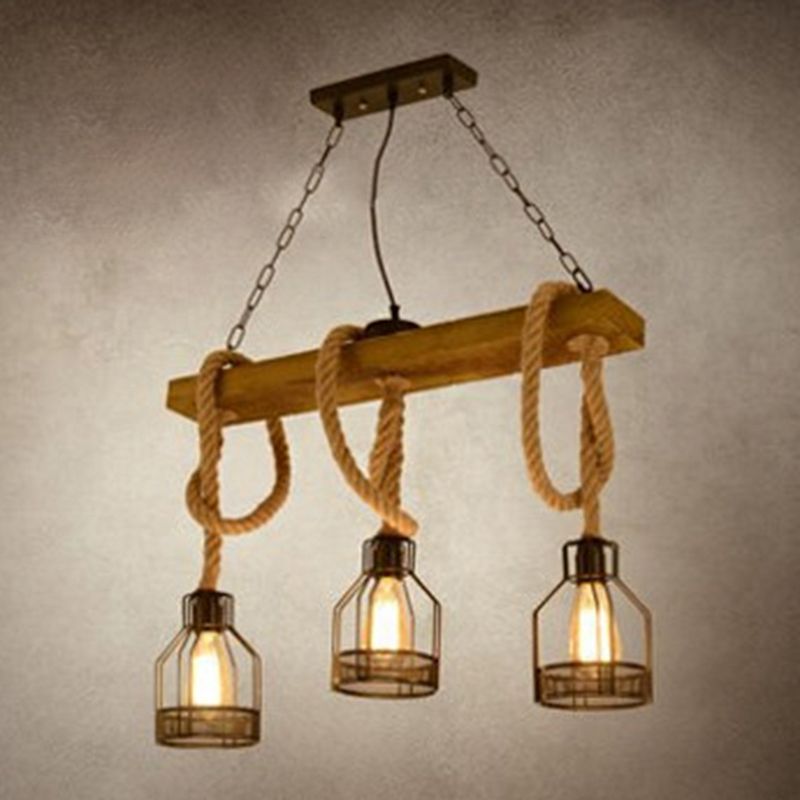 Éclairage de l'île Aménagement de style vintage en bois linéaire suspension suspendue en noir