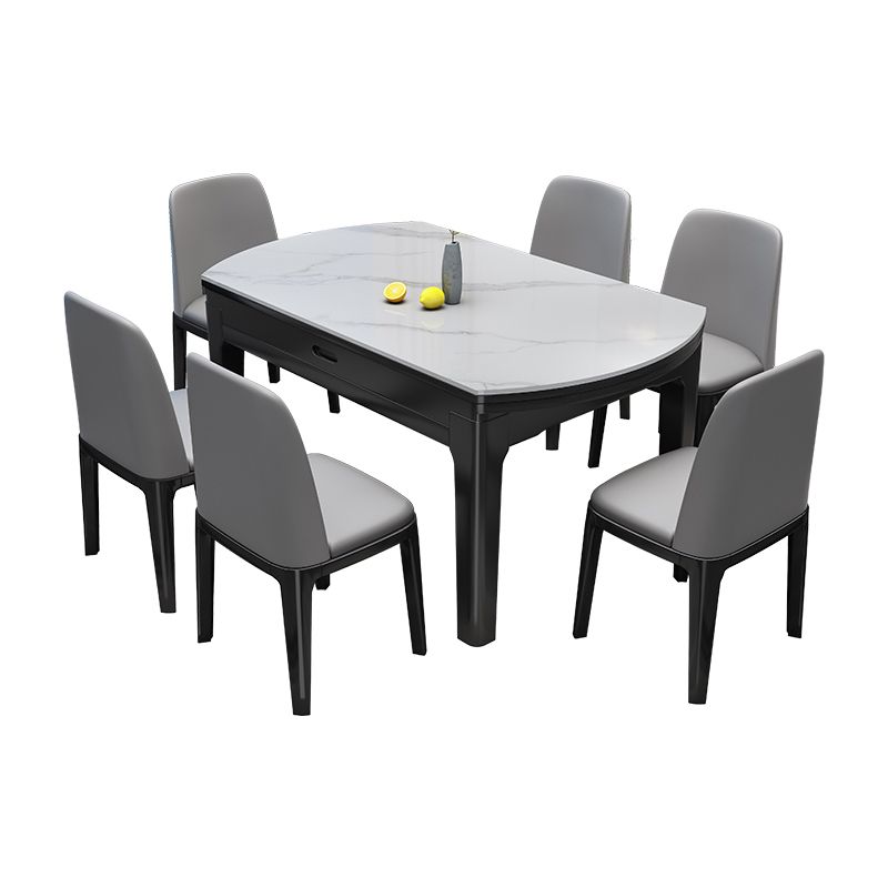 7 Piece Sintered Stone and Solid Wood Dining Room Furniture Set