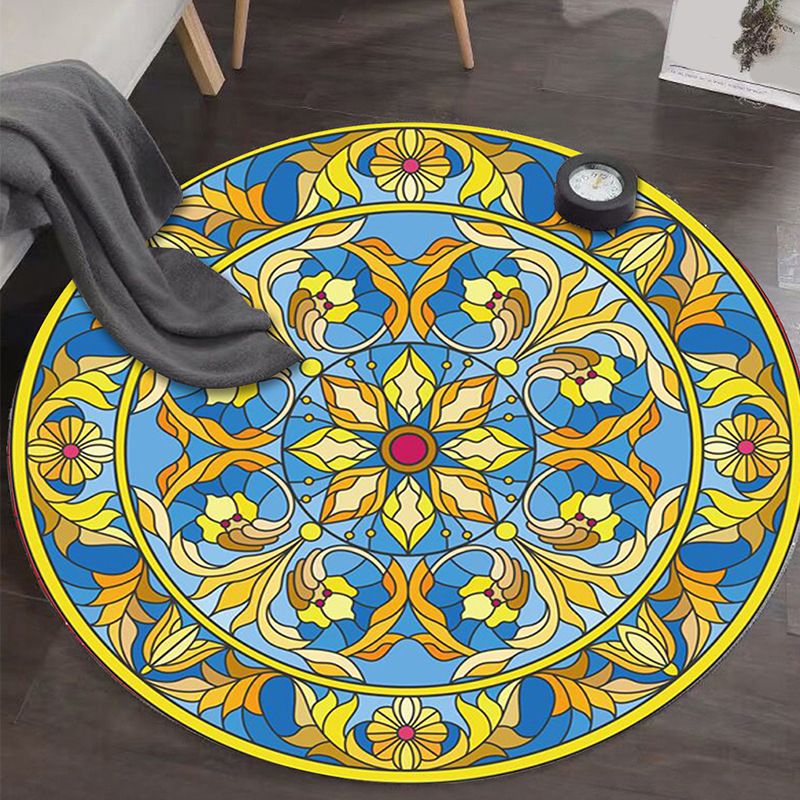 Art Deco Moroccan Rug Multi-Colored Mandala Rug Pet Friendly Machine Washable Anti-Slip Rug for Bedroom