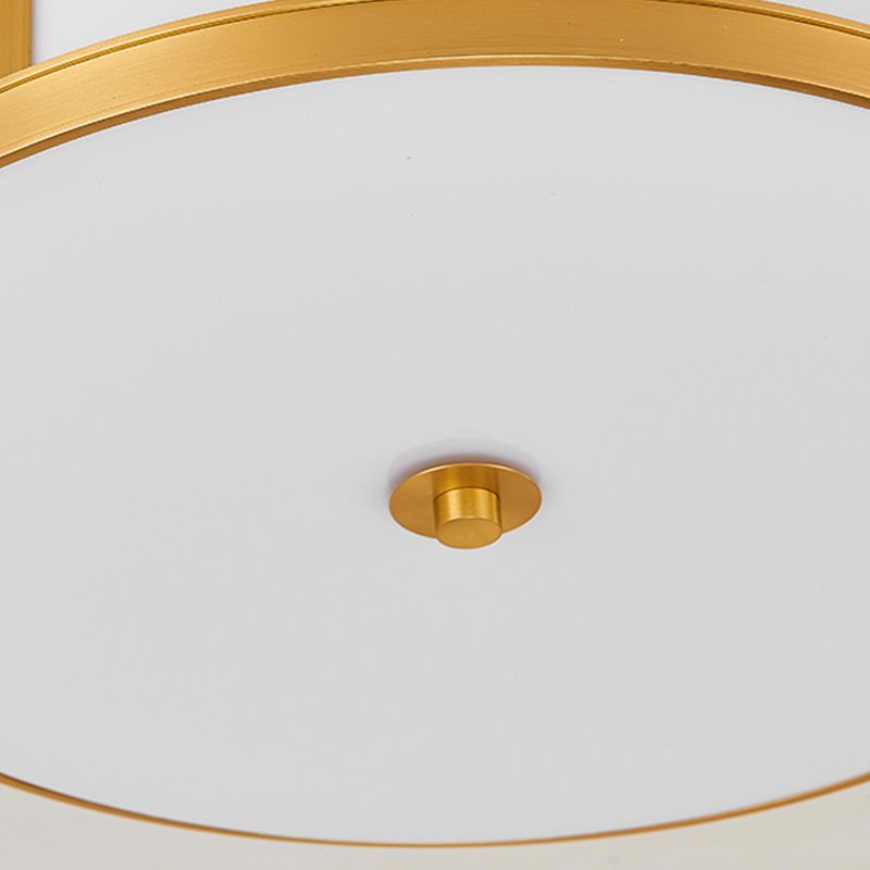 Lámpara de techo de latón en forma de tambor, vidrio esmerilado, lámpara dorada estadounidense