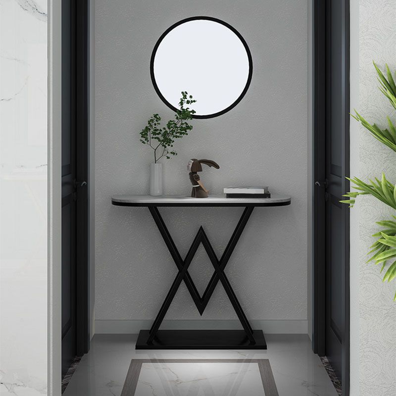 12" W Glam Marble Console Table Half Moon Stain Resistant Accent Table for Hall