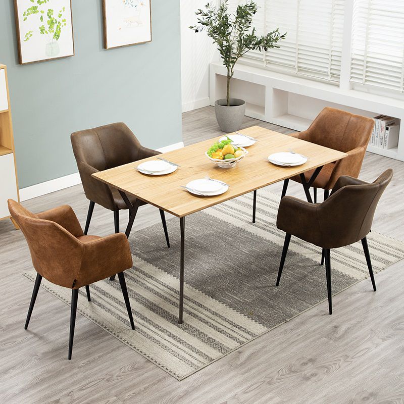 Faux Leather Arm Chair Metal Base Indoor Dining Chair for Dining Room