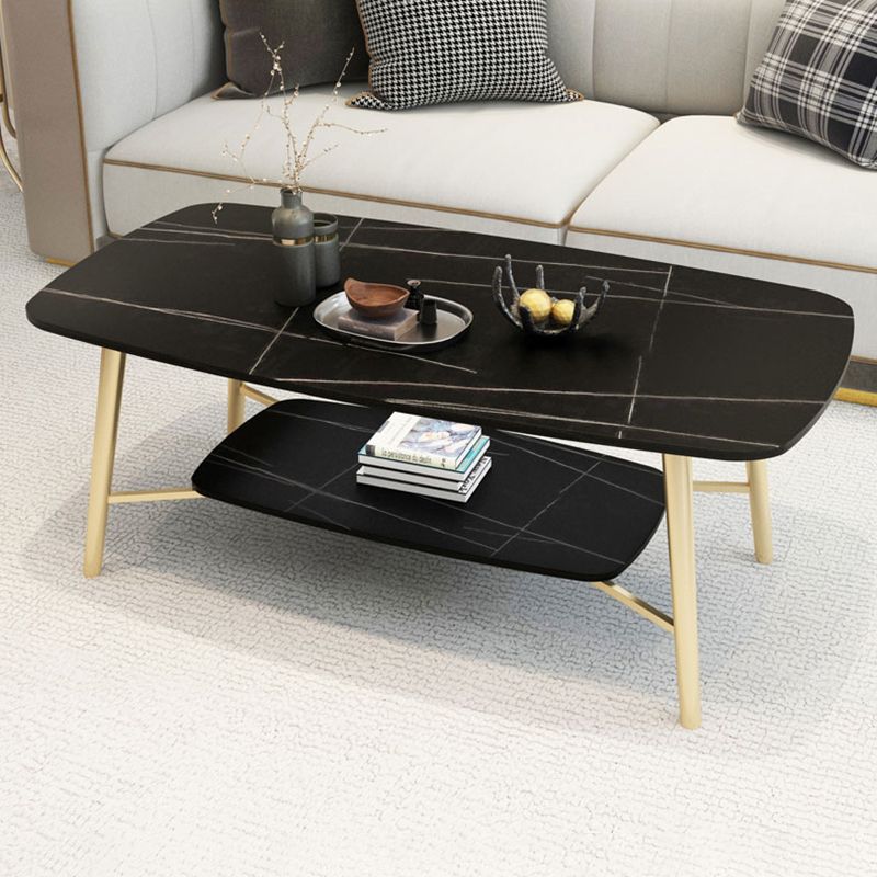 17.7"H Modern Ironcraft Cross Legs Slate Rectangular Table Top Coffee Table with Shelf