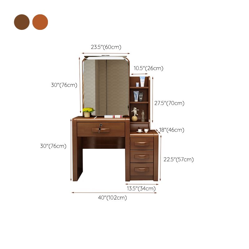 Traditional Solid Wood Make-up Vanity with Mirror and Stool,6 Drawers