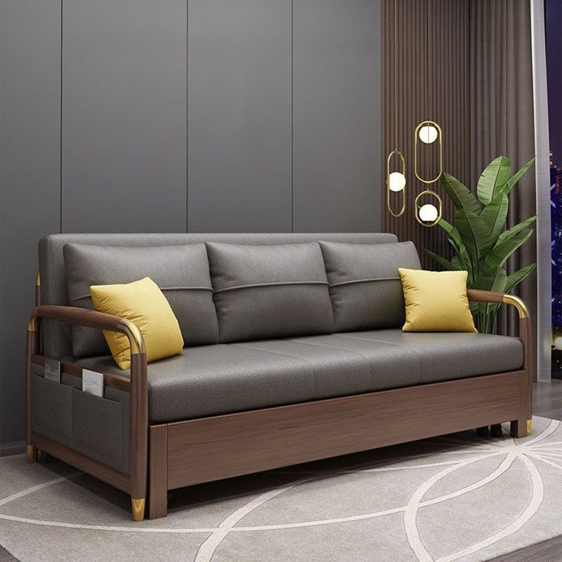23.6"H Faux Leather Square Arm Convertible Sleeper Sofa for Living Room