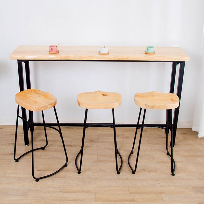 Solid Wood Bar Table Set Full Natural and Black 1/2/4 Pieces Pub Dining Set