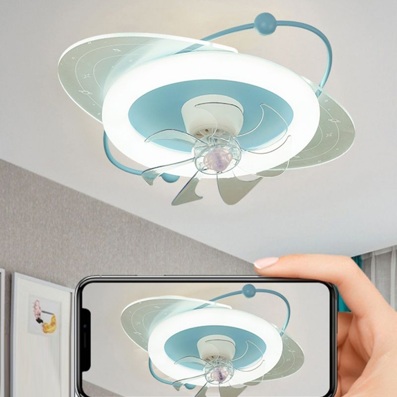 7-Blade Ceiling Fan Children Metallic Pink/Blue Fan with Light for Room