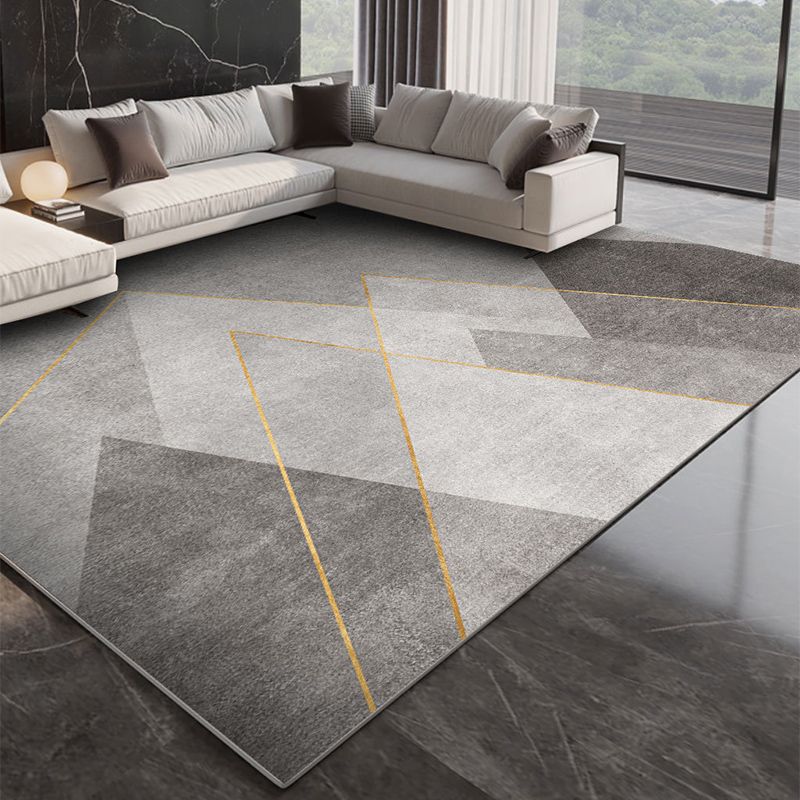Modern Living Room Area Rug Color Block Polyester Area Carpet Non-Slip Backing Rug