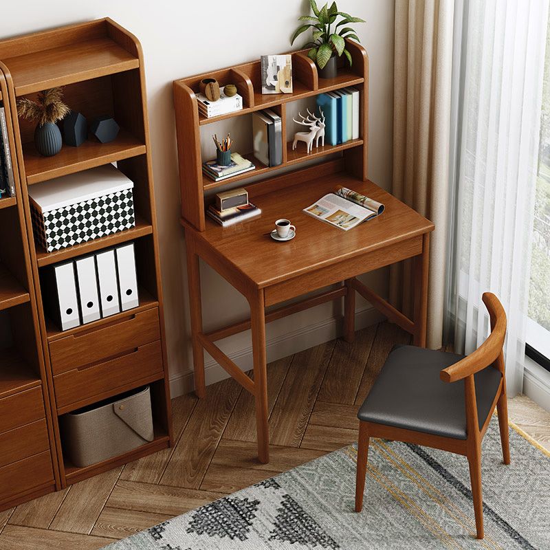 Wooden Desk Writing Desk with Bookshelf 23.6"W Child Desk in Light Wood