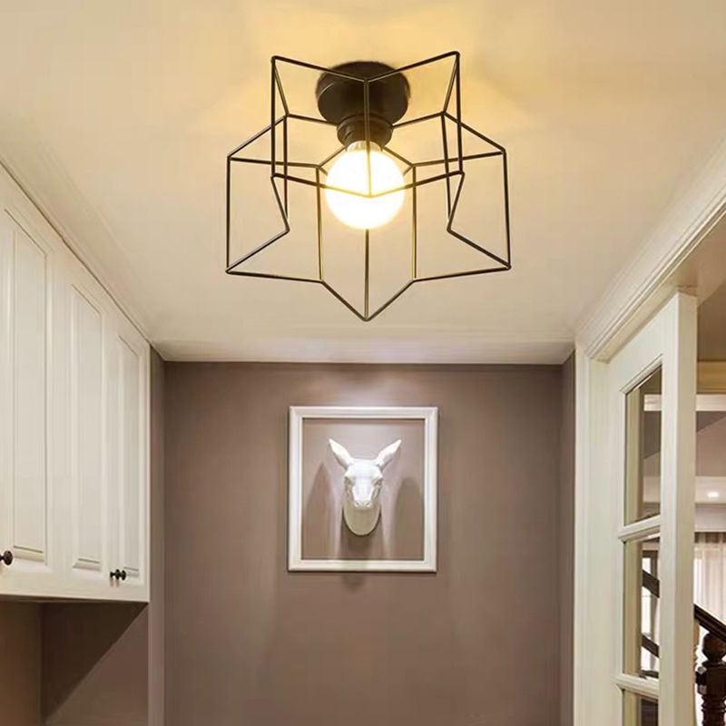 Metal Wire Frame Mini Ceiling Light Modern Simplicity Style Flush-mount Lamp for Hallway Balcony