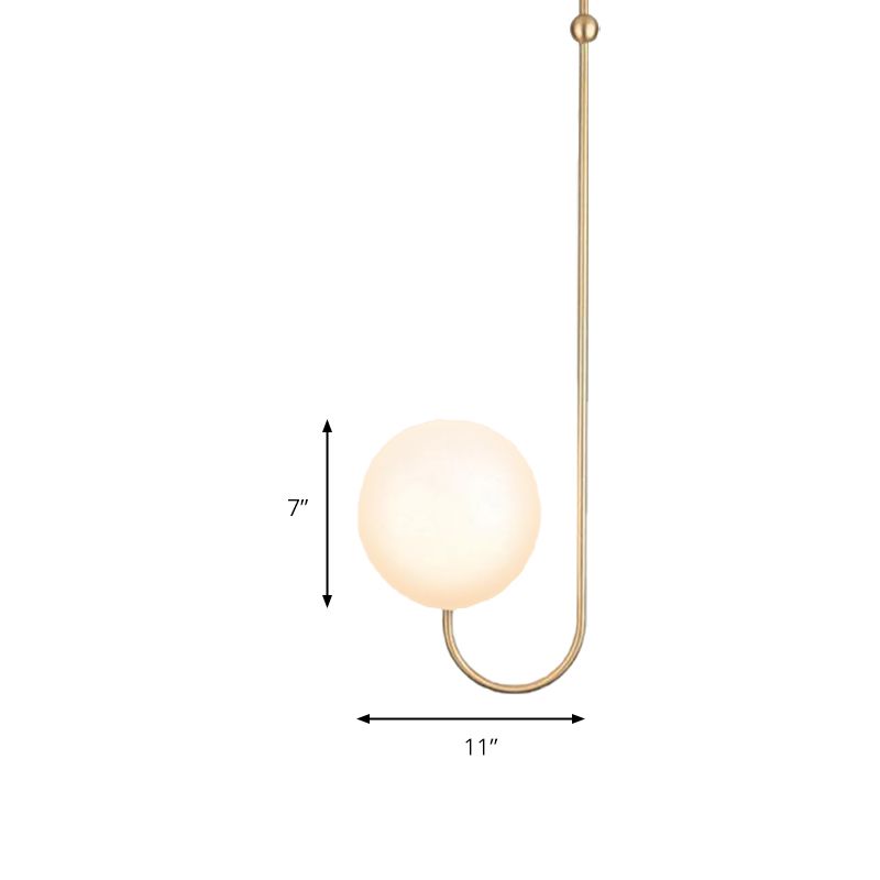 1 Bulb Bedroom Hanging Pendant Lamp with Ball White Glass Shade Contemporary Gold Suspension Light