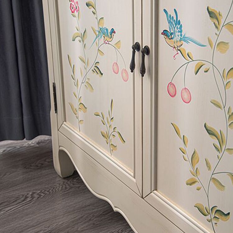 2 - Drawer Distressed Wood Cabinet 40.9" W Hand Painted Door Storage Cabinet