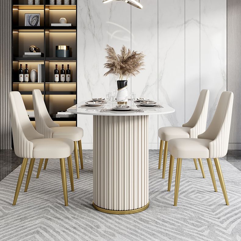 Luxury Sintered Stone Top Table Oval White Table with Double Pedestal