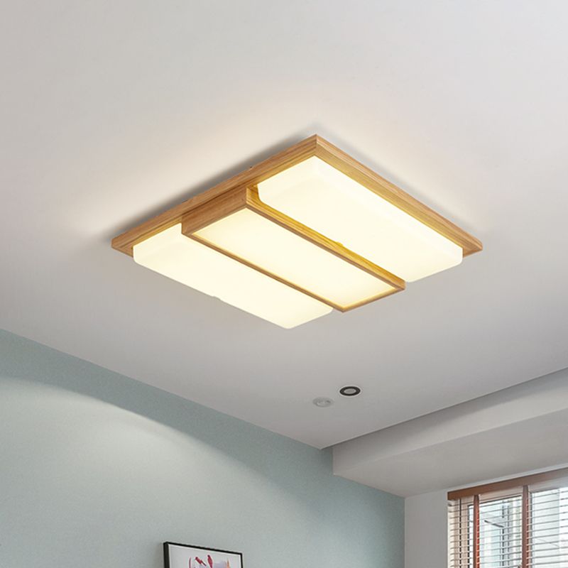 Square/Rectangle Wood Flush Lamp Simplicity 26"/35.5" Long LED Beige Ceiling Mounted Fixture in Warm/White Light