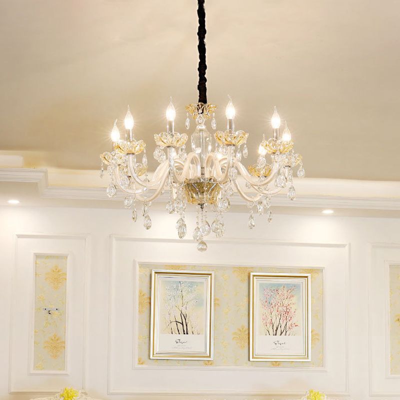 8 lampen helder kristal kroonluchter lamp traditionalistische witte kandelaar woonkamer plafond hanger