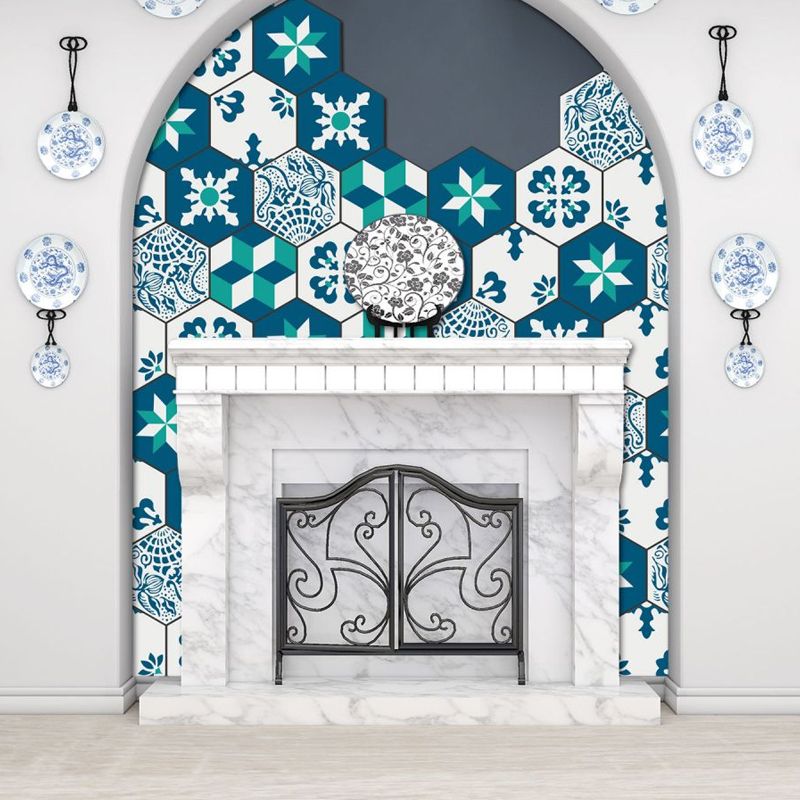 Bohemian Seamless Pattern Wallpaper Panel Blue-Green Geometric Wall Decor, Peel Off