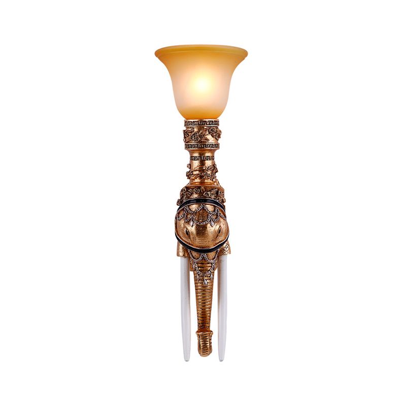 1 Light Wall Light Traditional Flared Amber Glass Wall Mount Light with Gold Elephant Base