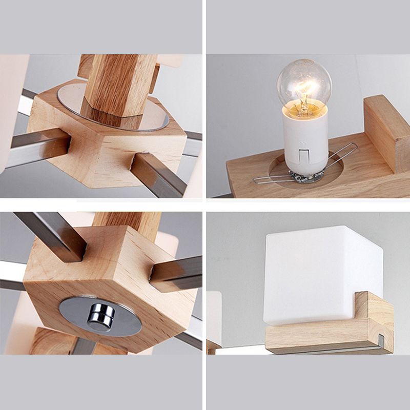 Wooden Sputnik Pendant Light in Modern Minimalist Style Frosted Glass Hanging Lamp for Dining Room