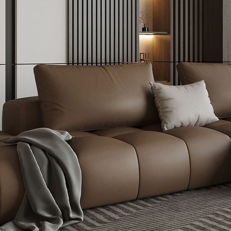 Dark Brown Faux Leather Sectional Stain-Resistant One Arm Sectional for Living Room