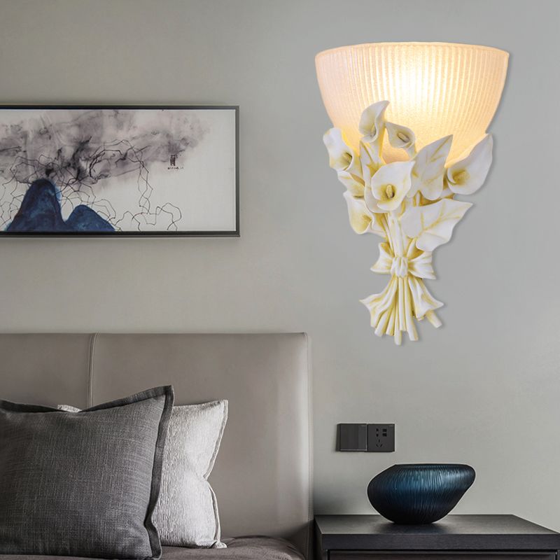 Lampe murale à dôme en verre prismatique traditionnel 1 léger du salon applique lumière avec décoration de bouquet vert