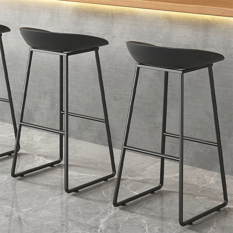 Contemporary Plastic Backrest Counter High Stool with Black Metal Base