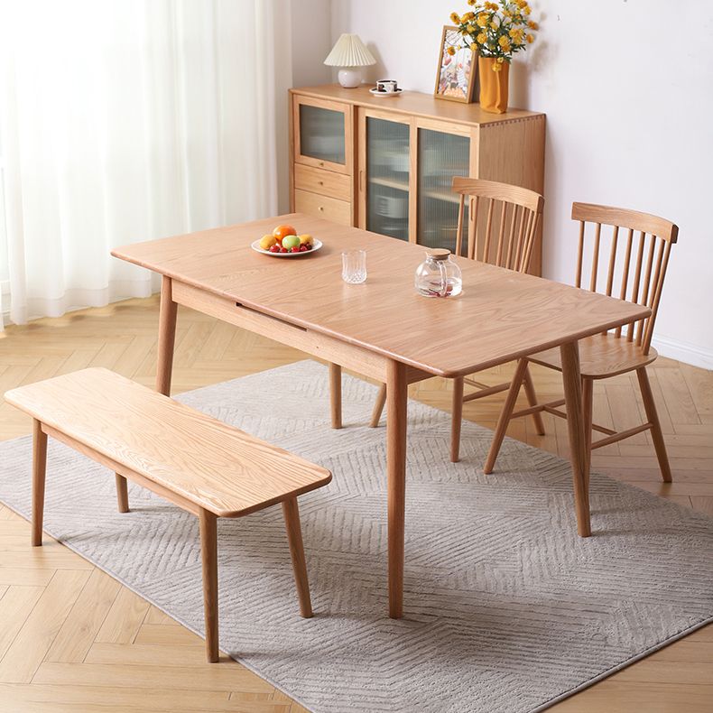 Extendable Cherry Wood Dining Table in Nature Rectangle Kitchen Table with 4 Legs