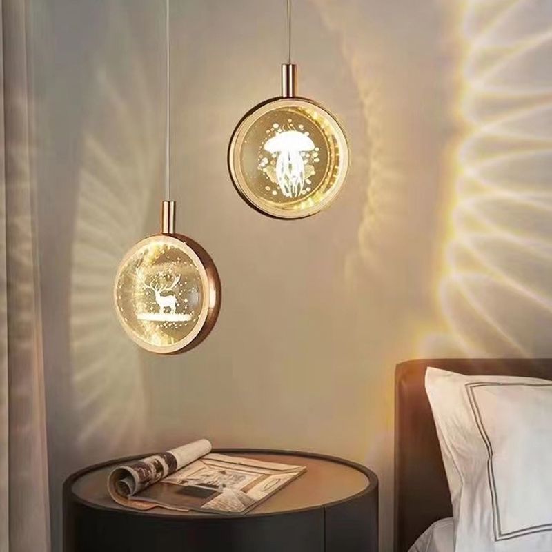 1-Light Modern Crystal Pendant Light Globe LED Hanging Pendant for Bedroom