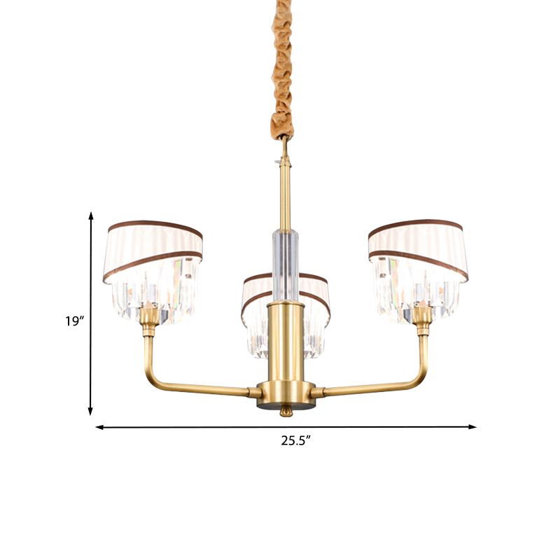 Minimale trommel heldere kristallen hanglamp 3/6-licht kroonluchter verlichtingsarmatuur in messing met stofschaduw