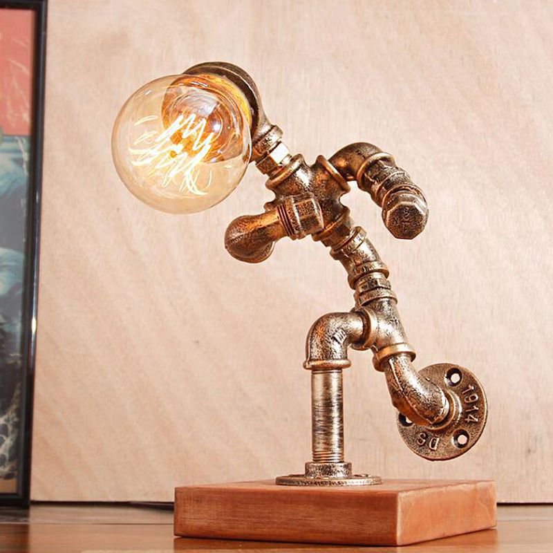 1 Light Table Lighting with Robot Athlete Design Metal Steampunk Style Bedroom Table Lamp in Bronze