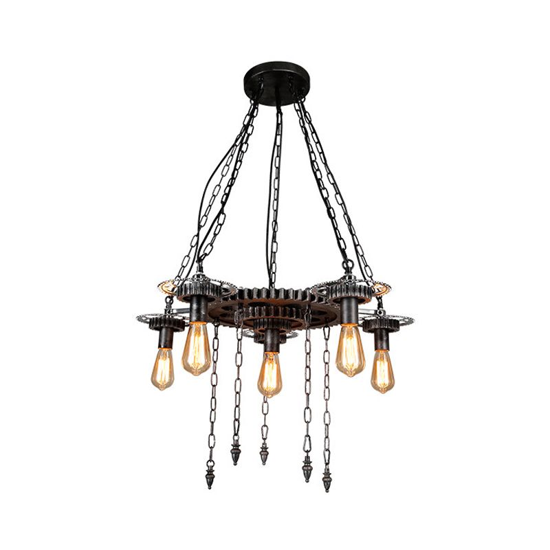 Lampe de plafond de conception en argent en argent vieilli vintage 6 têtes de restaurant lampe suspendue