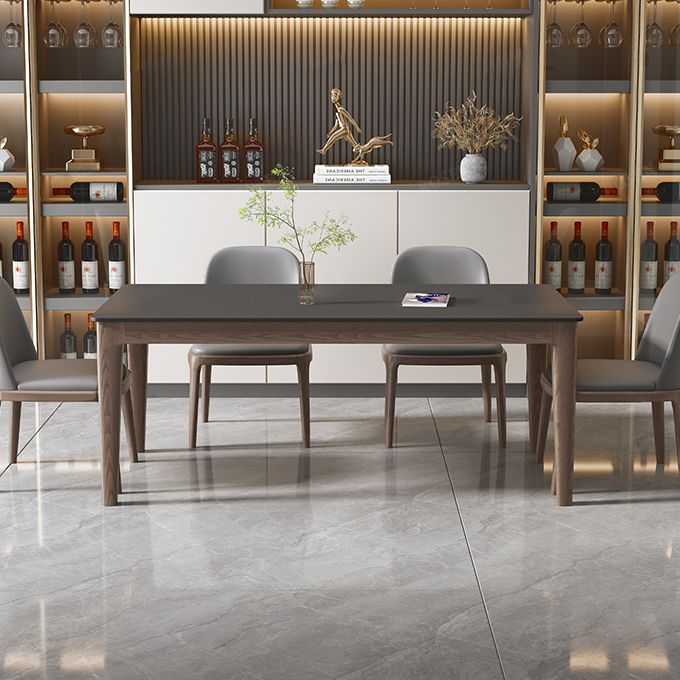 Modern Stone Rectangle Dining Table Wood Legs for Dining Room