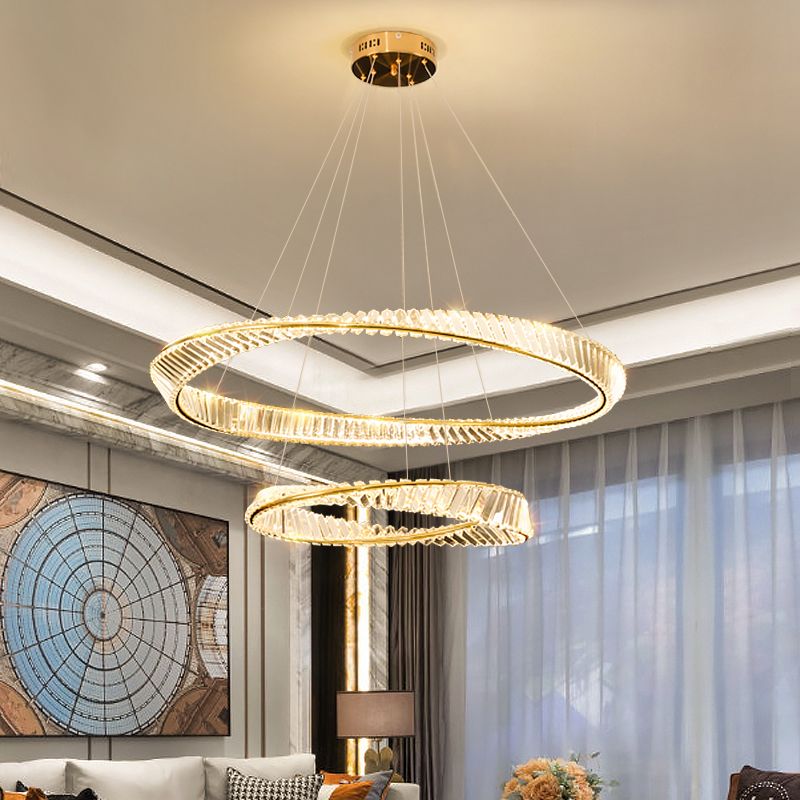 Gold Crystal Hanging Pendant Lights Contemporary style Tiered Hanging Lamps for Living Room