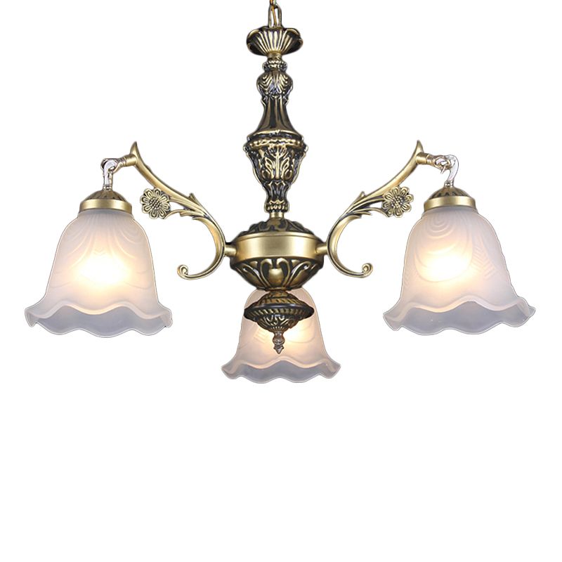 Ruffle Bedroom Hanging Light Kit Traditional Frosted Glass 3-Light Bronze Finish Chandelier